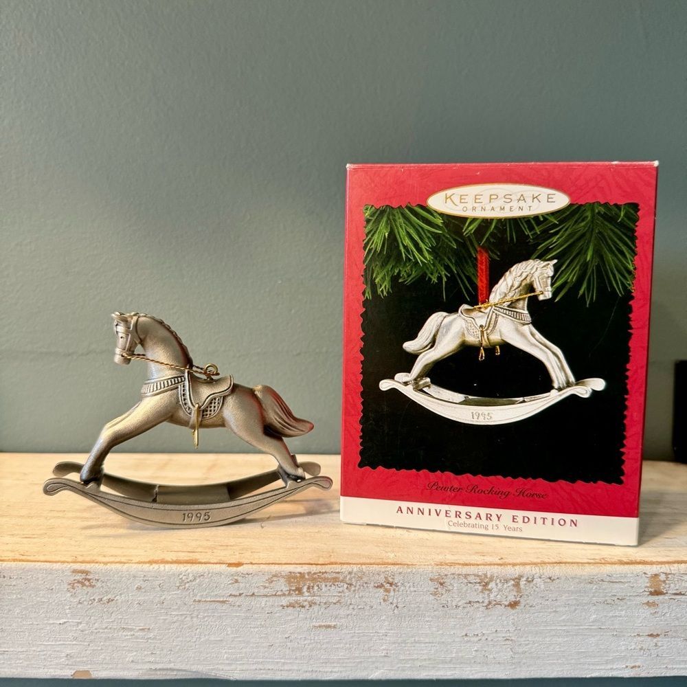 1995 Hallmark Pewter Rocking Horse Vintage Christmas Keepsake Ornament